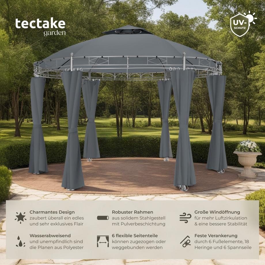 Tectake Gartenpavillon Siana Ø 3,5 m wasserabweisend  