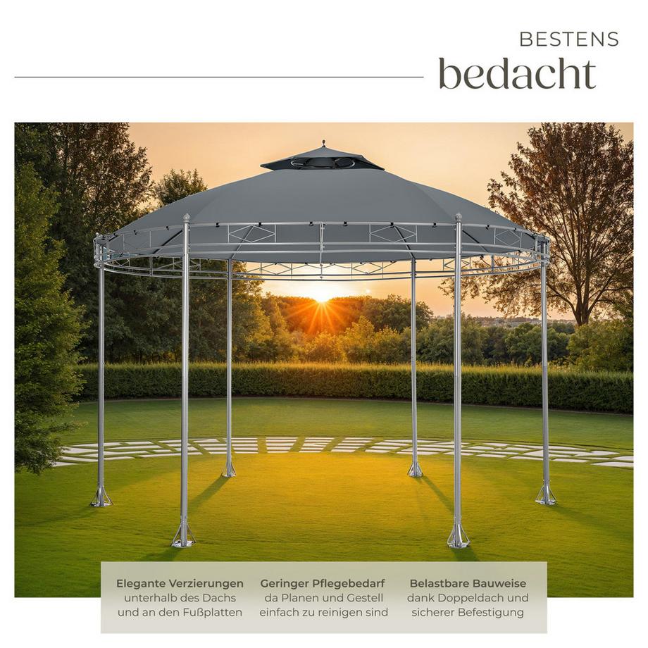 Tectake Gartenpavillon Siana Ø 3,5 m wasserabweisend  