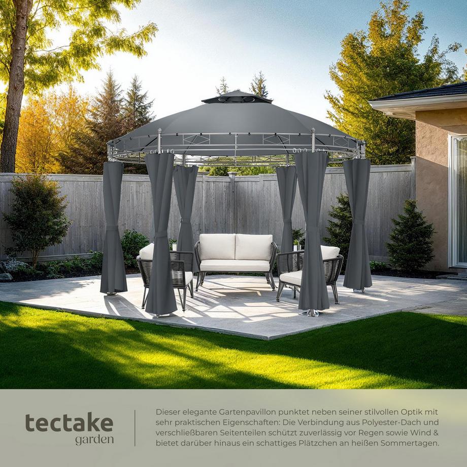 Tectake Gartenpavillon Siana Ø 3,5 m wasserabweisend  