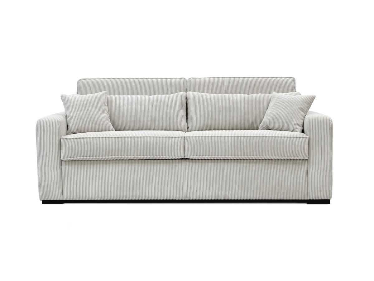 Vente-unique Canapé 4 places convertible express en velours côtelé beige - Couchage à lattes larges 160 cm - Matelas 18 cm - MONDOVI  