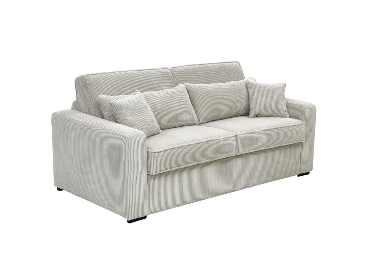 Vente-unique Canapé 4 places convertible express en velours côtelé beige - Couchage à lattes larges 160 cm - Matelas 18 cm - MONDOVI  