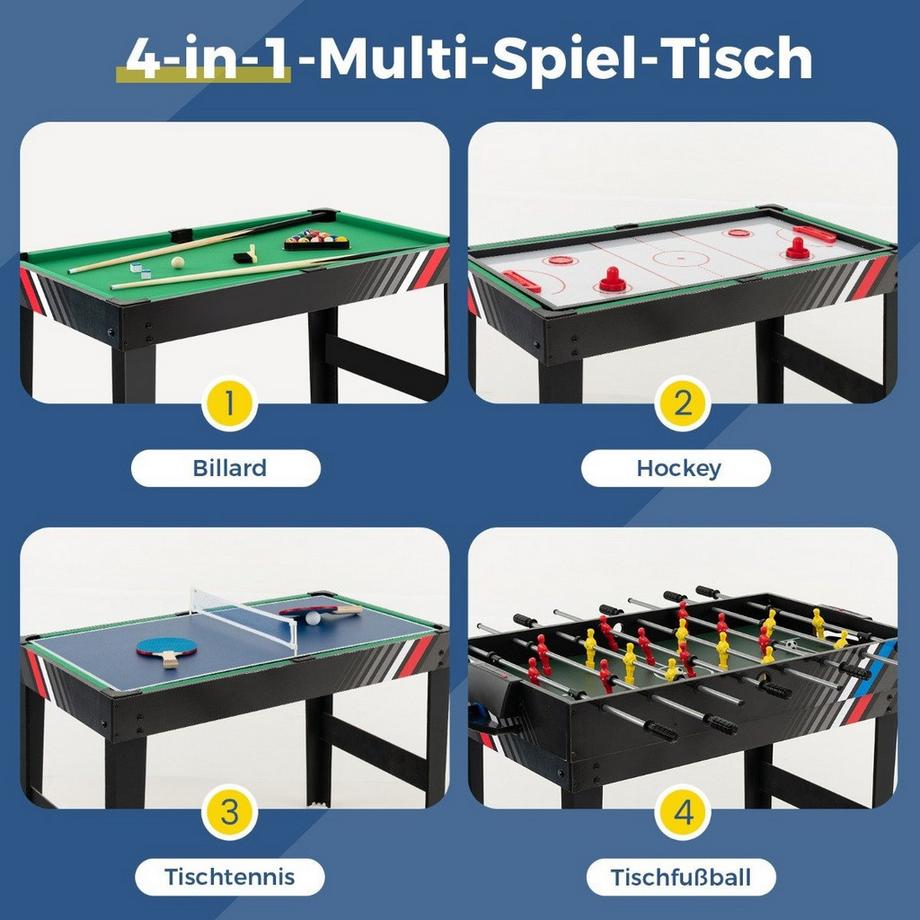 Northix  Table multi-jeux 4 en 1 avec baby-foot, billard, air hockey et jeu d'arcade de tennis de table 