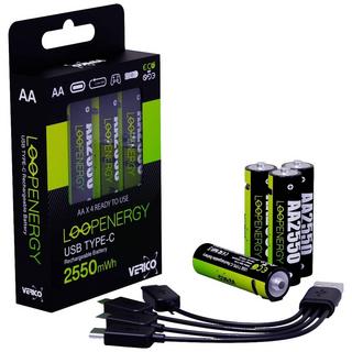 Verico  Batterie Li-Ion USB-C Mignon AA 1.5 V 250 mWh 1 700 mAh rechargeable par USB 