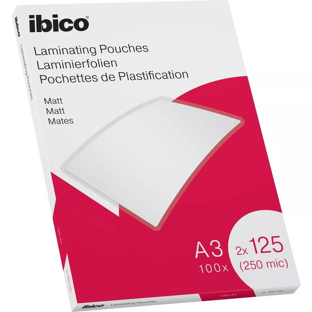 Ibico Matt A3 Laminating Pouches 250 Micron Clear Pack 100 627324