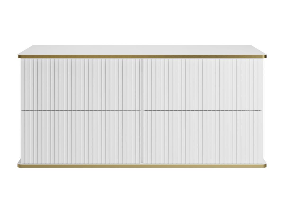 Vente-unique Mobile sotto lavabo sospeso scanalato 120 cm Bianco profilo Dorato - KELIZA  