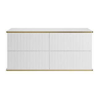 Vente-unique Mobile sotto lavabo sospeso scanalato 120 cm Bianco profilo Dorato - KELIZA  