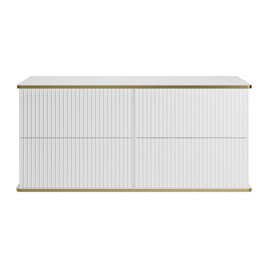 Vente-unique Mobile sotto lavabo sospeso scanalato 120 cm Bianco profilo Dorato - KELIZA  