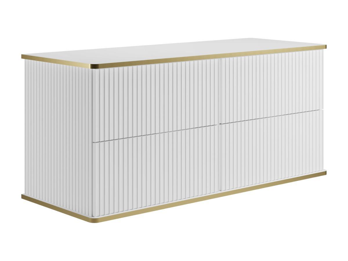 Vente-unique Waschbeckenunterschrank hängend - Streifenoptik - Goldfarbene Umrandung - Weiß - 120 cm - KELIZA  