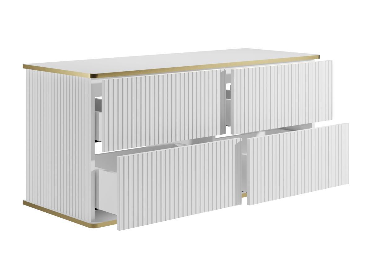 Vente-unique Mobile sotto lavabo sospeso scanalato 120 cm Bianco profilo Dorato - KELIZA  