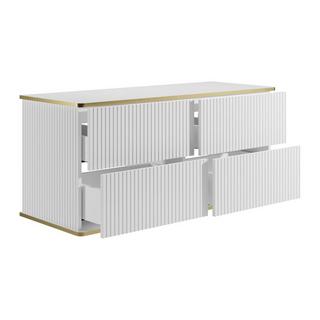 Vente-unique Mobile sotto lavabo sospeso scanalato 120 cm Bianco profilo Dorato - KELIZA  