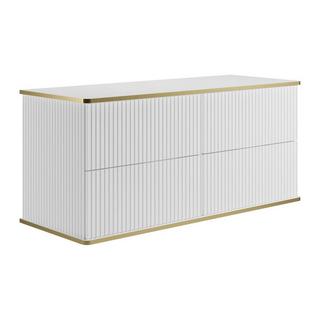 Vente-unique Meuble sous vasque suspendu strié liseré doré - Blanc - 120 cm - KELIZA  