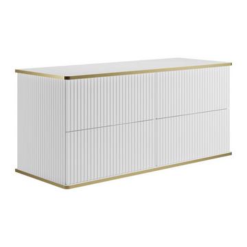 Meuble sous vasque suspendu strié liseré doré - Blanc - 120 cm - KELIZA