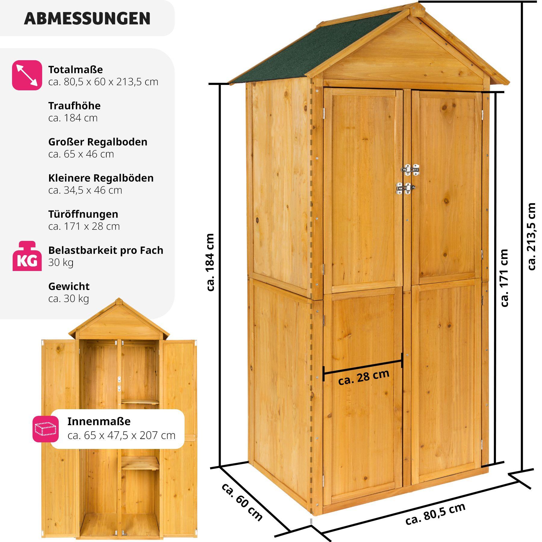 Tectake Armoire de jardin Kadi 80,5 x 60 x 213,5 cm  
