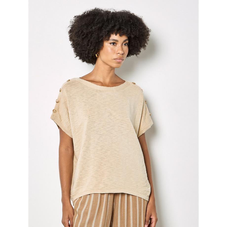 Strick-T-Shirt mit Knopfdetails