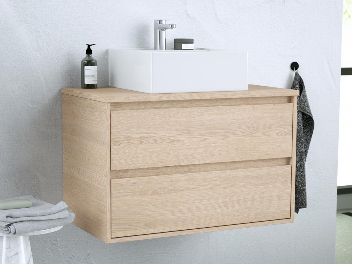 Vente-unique Mobile per bagno sospeso con lavabo da appoggio 80 cm Placcatura rovere - MILIPAM  