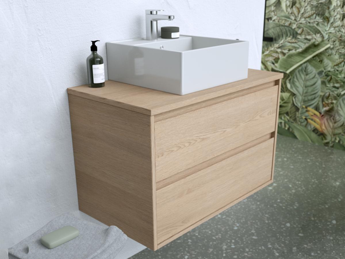 Vente-unique Mobile per bagno sospeso con lavabo da appoggio 80 cm Placcatura rovere - MILIPAM  