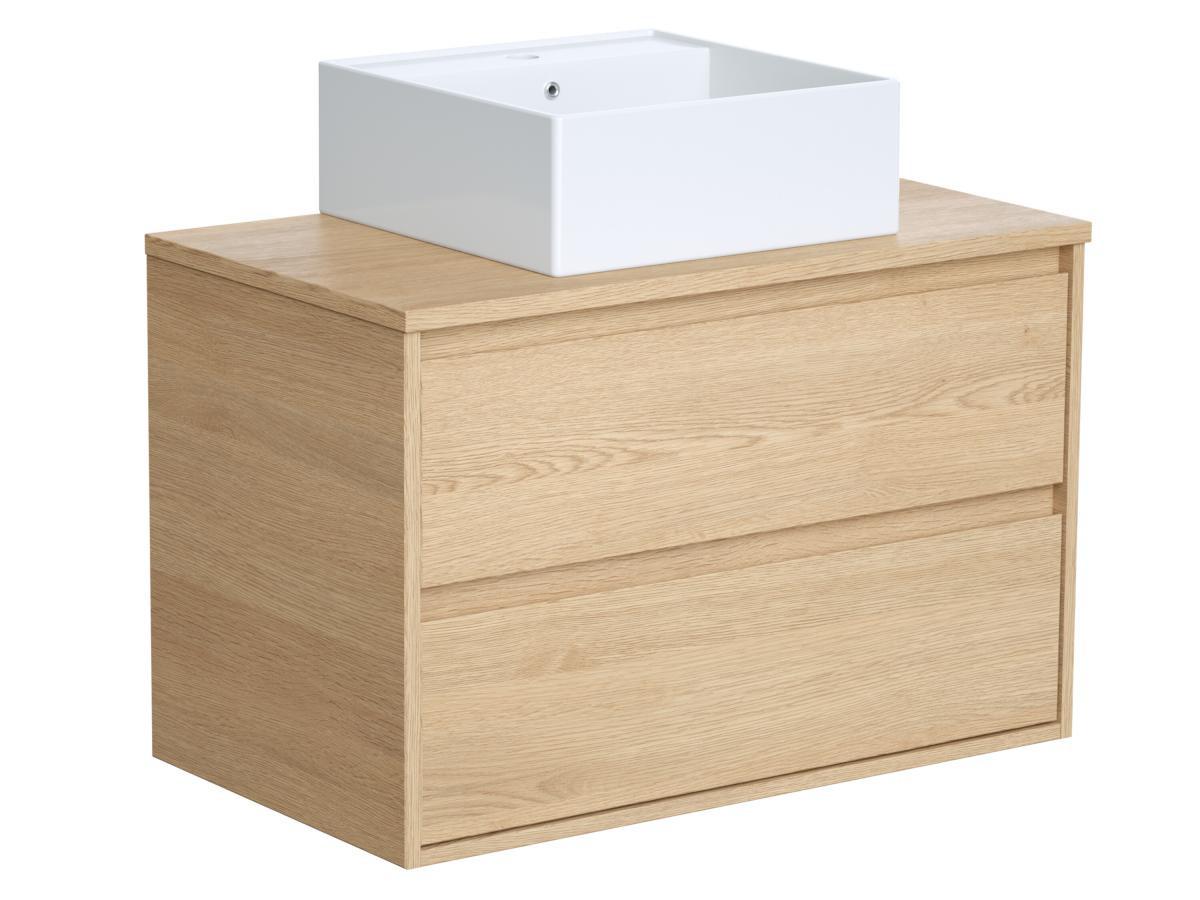 Vente-unique Mobile per bagno sospeso con lavabo da appoggio 80 cm Placcatura rovere - MILIPAM  