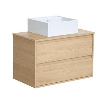 Mobile per bagno sospeso con lavabo da appoggio 80 cm Placcatura rovere - MILIPAM