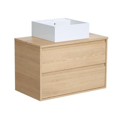 Vente-unique Mobile per bagno sospeso con lavabo da appoggio 80 cm Placcatura rovere - MILIPAM  