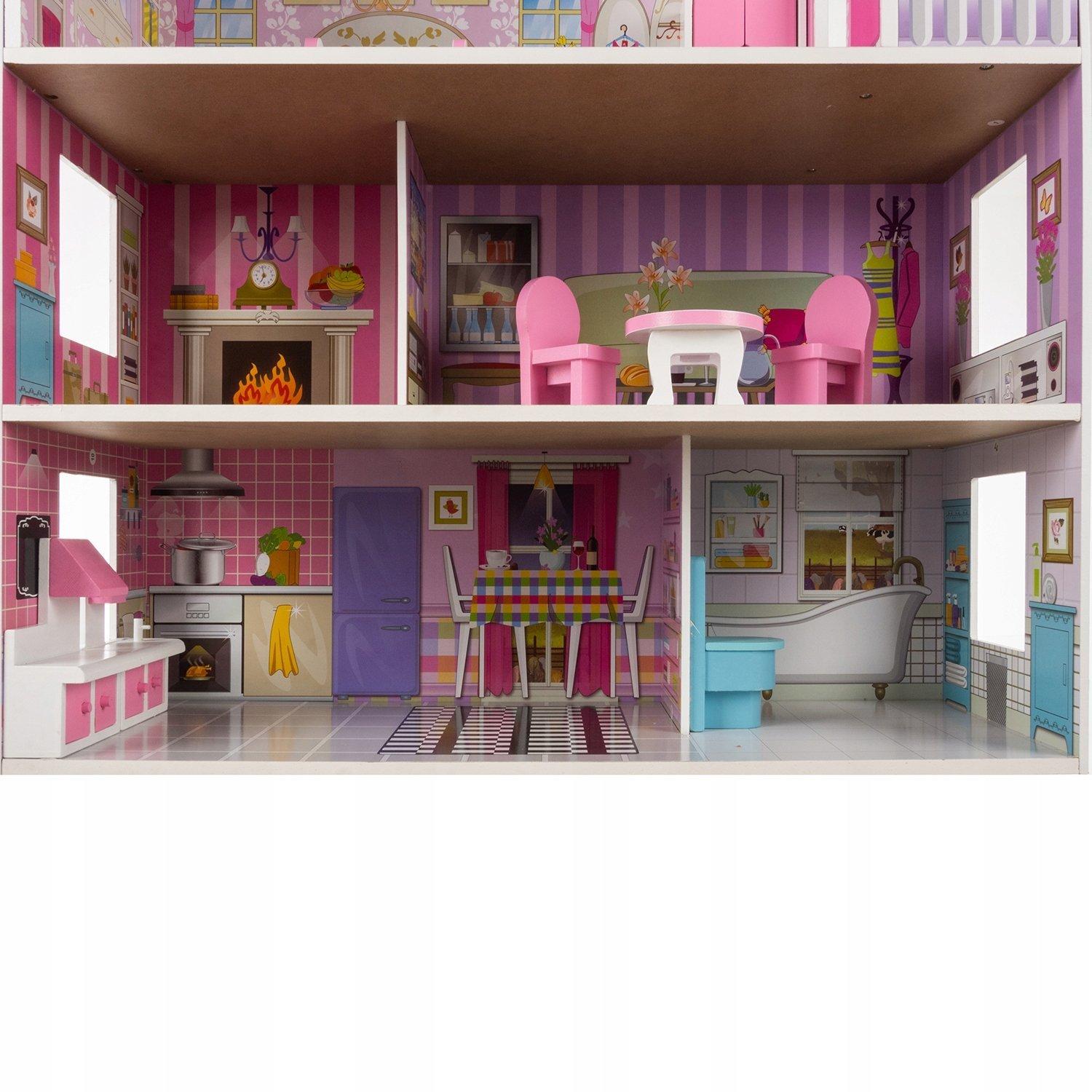 Kruzzel  Maison de poupée en bois - 3 étages - 70 cm 