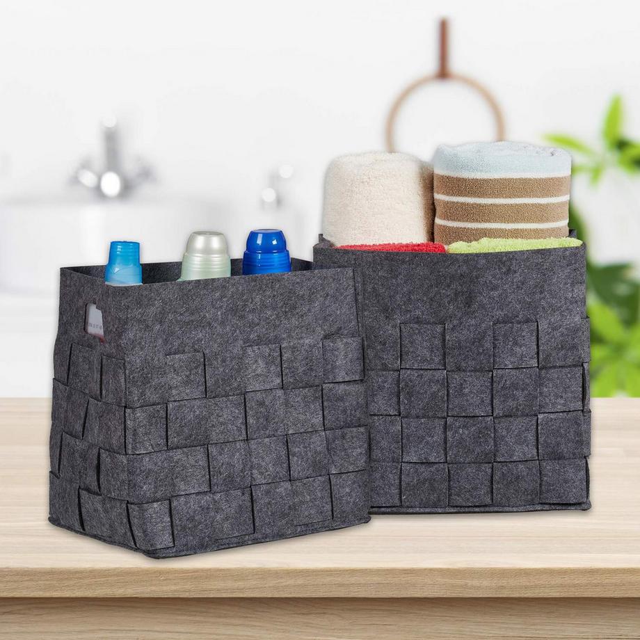 B2X Panier de rangement gris en feutre Lot de 2  