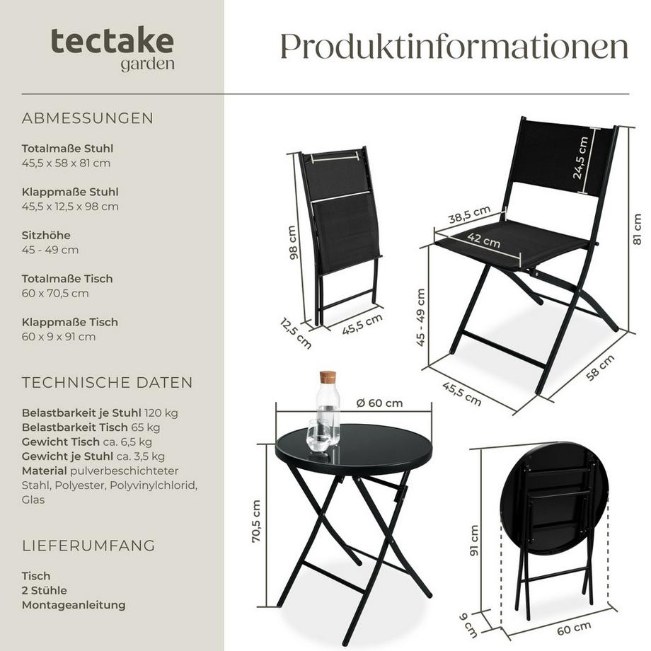 Tectake Bistro-Set Düsseldorf klappbar, für 2 Personen widerstandsfähig  