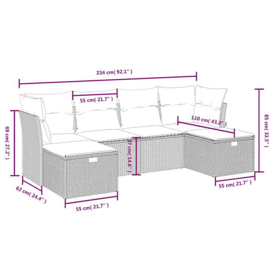 VidaXL set divano da giardino Polirattan  