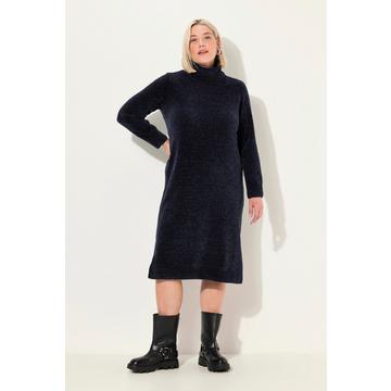 Robe en maille chenille texturée, col roulé, manches longues