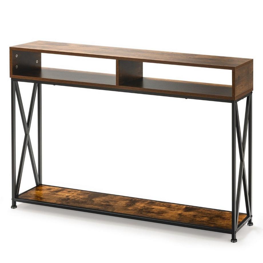 Northix Consolle marrone con ripiano aperto e struttura in acciaio 120 x 23 x 79 cm  