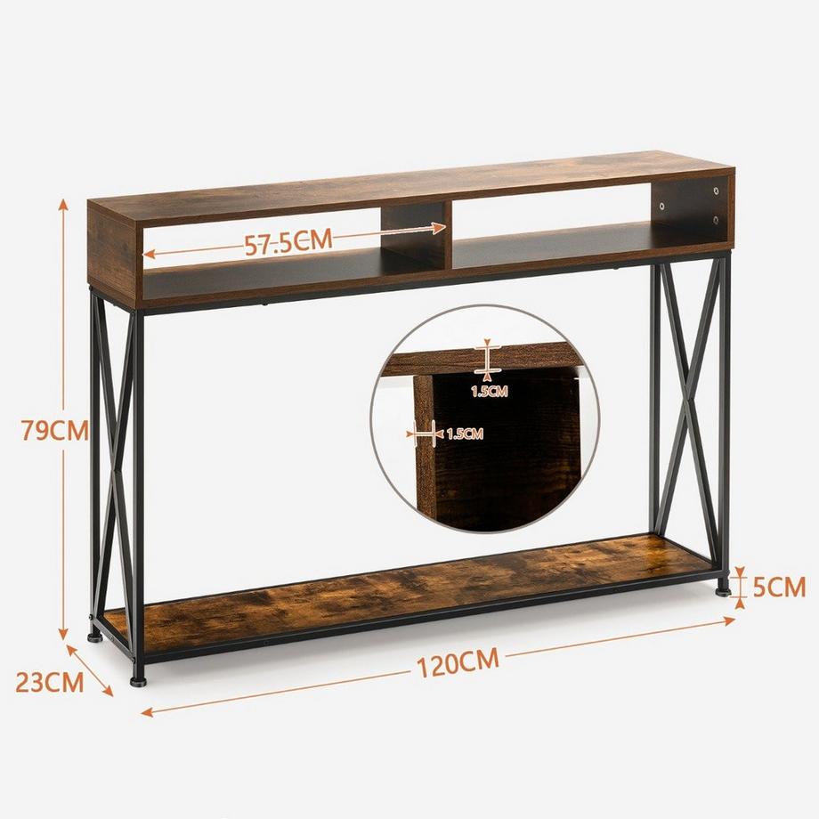 Northix Consolle marrone con ripiano aperto e struttura in acciaio 120 x 23 x 79 cm  