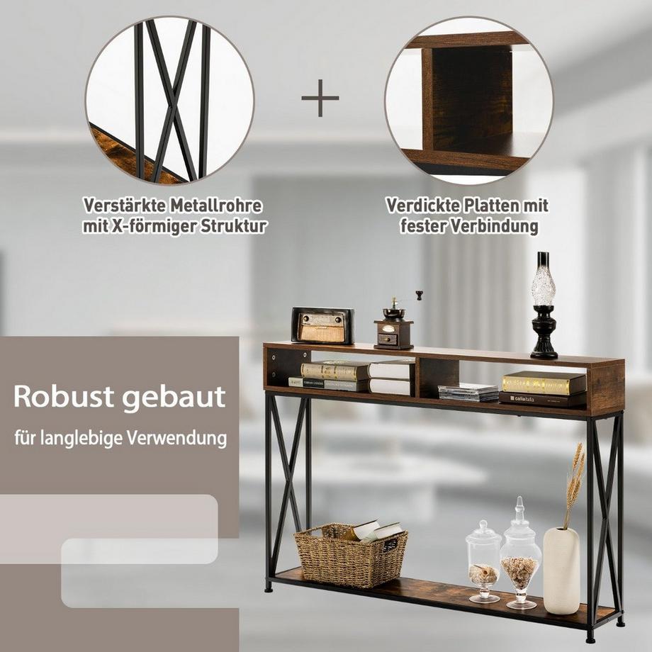 Northix Consolle marrone con ripiano aperto e struttura in acciaio 120 x 23 x 79 cm  