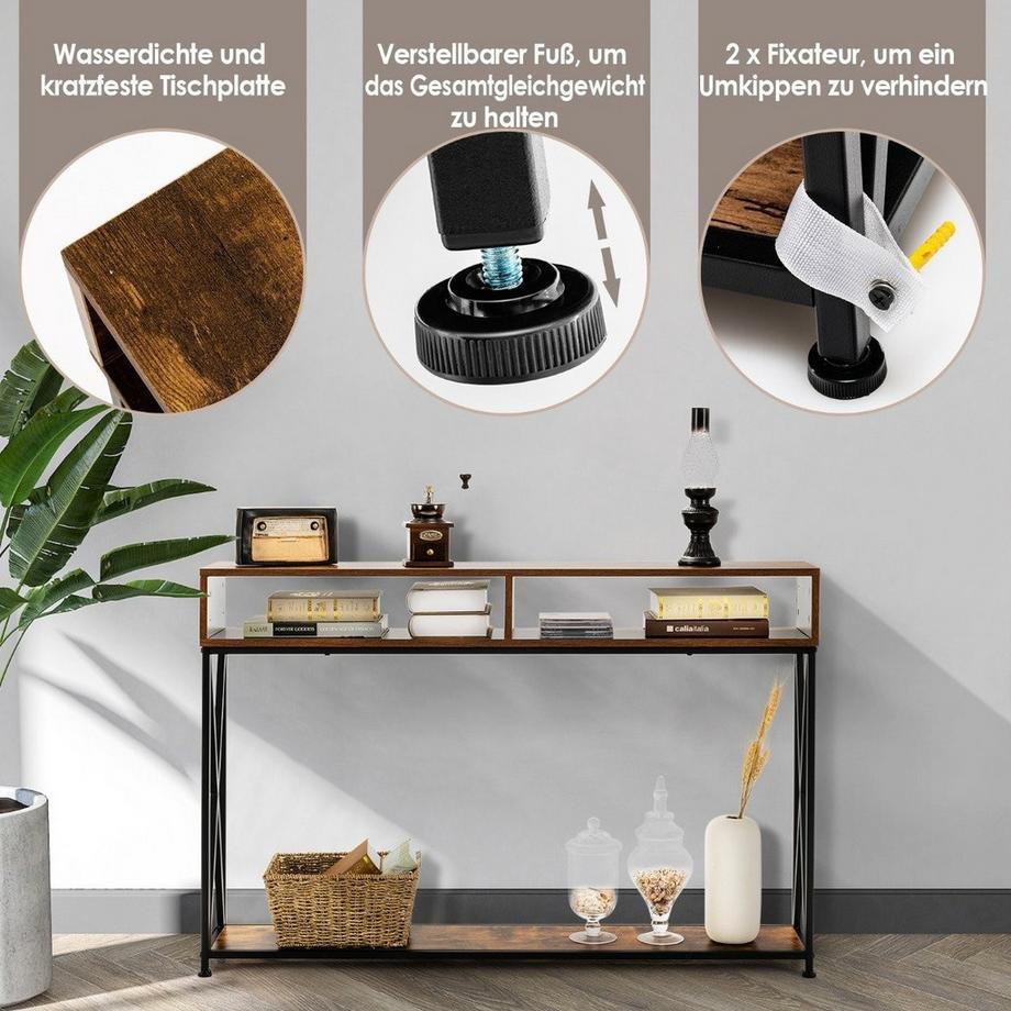 Northix Consolle marrone con ripiano aperto e struttura in acciaio 120 x 23 x 79 cm  