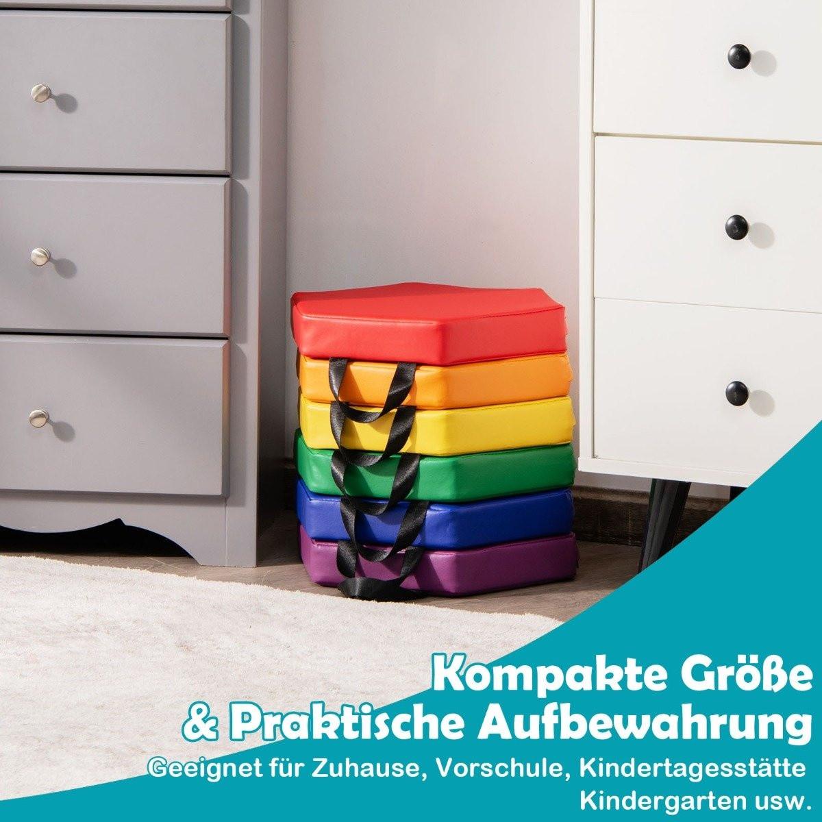 Northio  6er Set Kinder Stuhlkissen mit Griff & Reißverschluss Sitzkissen Sitzerhöhung Hauptkissen Bunt 