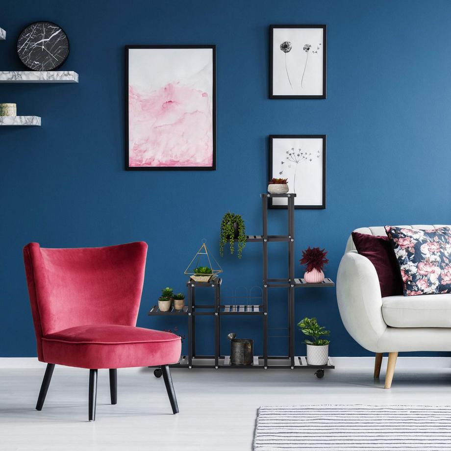 B2X Schwarzer Blumenständer mit Rollen  