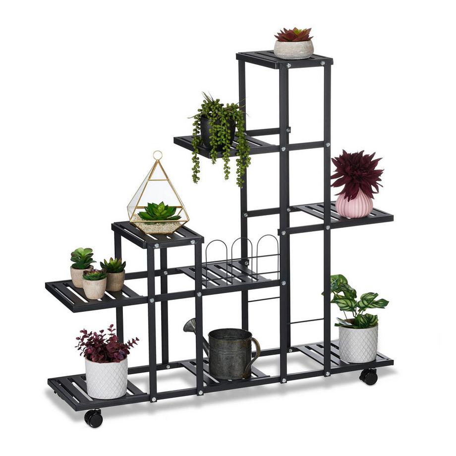 B2X Schwarzer Blumenständer mit Rollen  