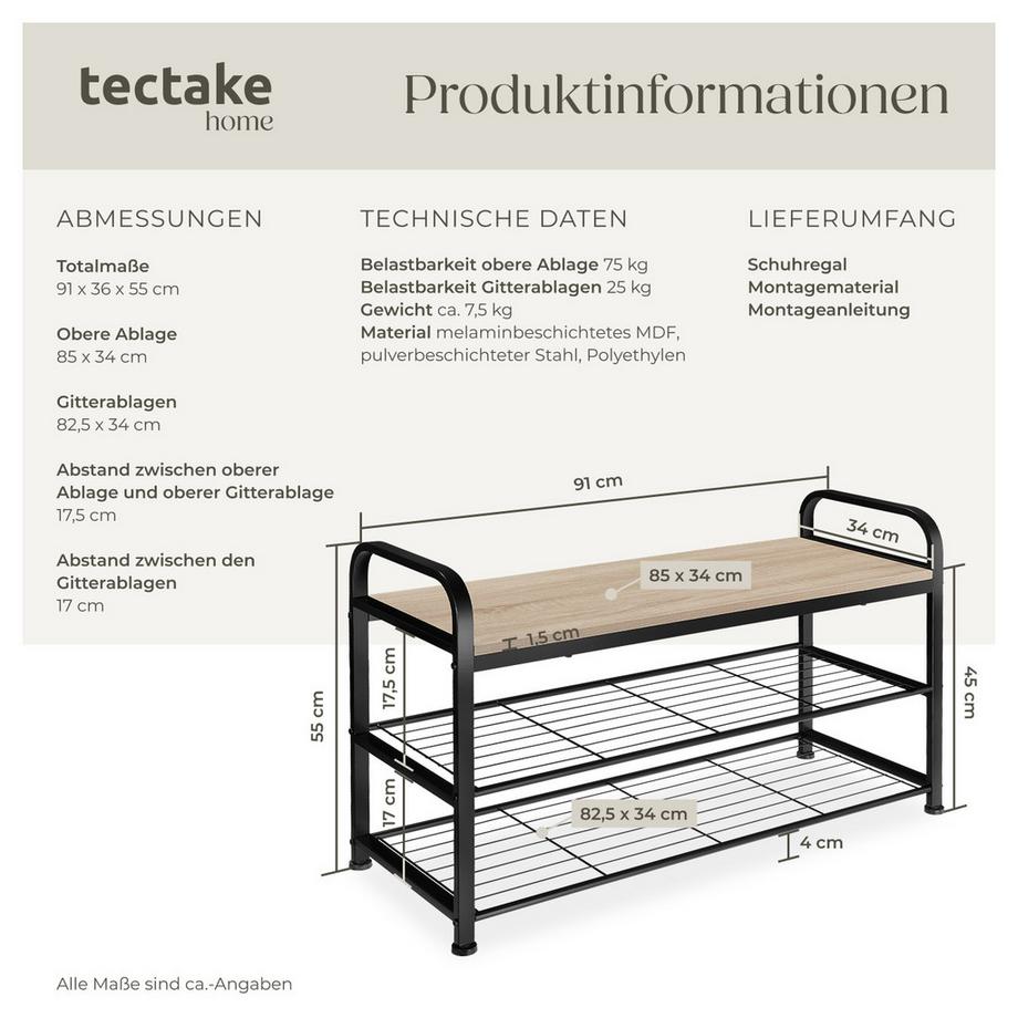 Tectake Étagère à chaussures SOUTHAMPTON style industriel  
