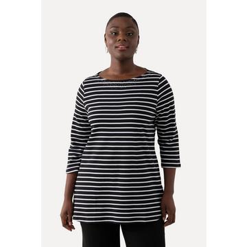 T-shirt rayé en coton Pima. Décolleté bateau et manches 3/4.