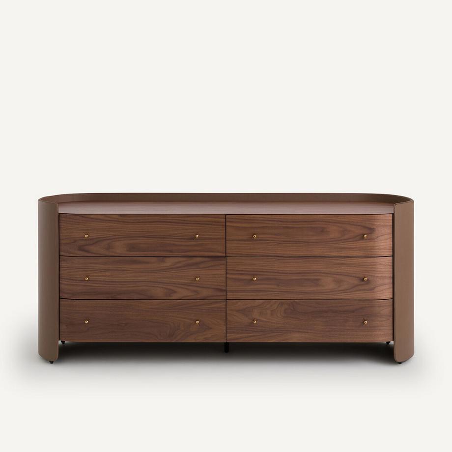 AM.PM Commode 6 tiroirs plaqué noyer et cuir  