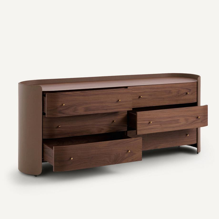 AM.PM Commode 6 tiroirs plaqué noyer et cuir  