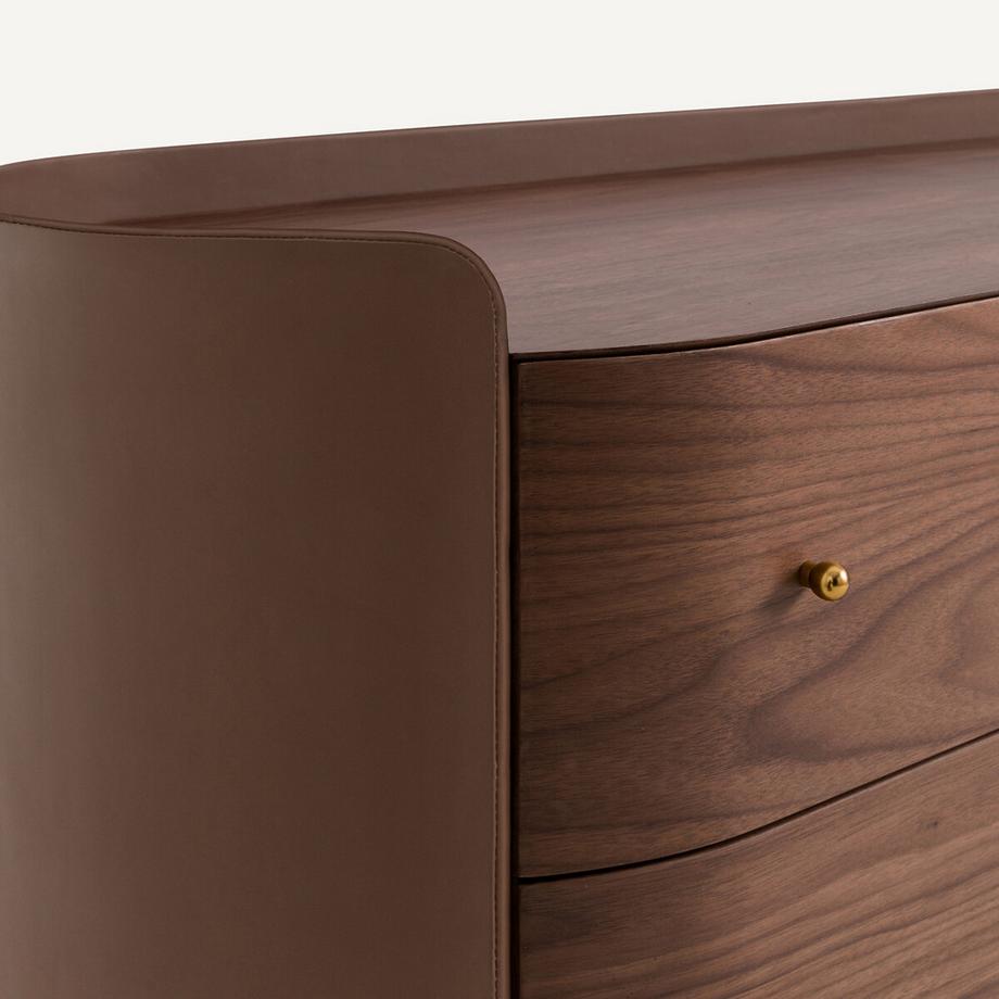 AM.PM Commode 6 tiroirs plaqué noyer et cuir  