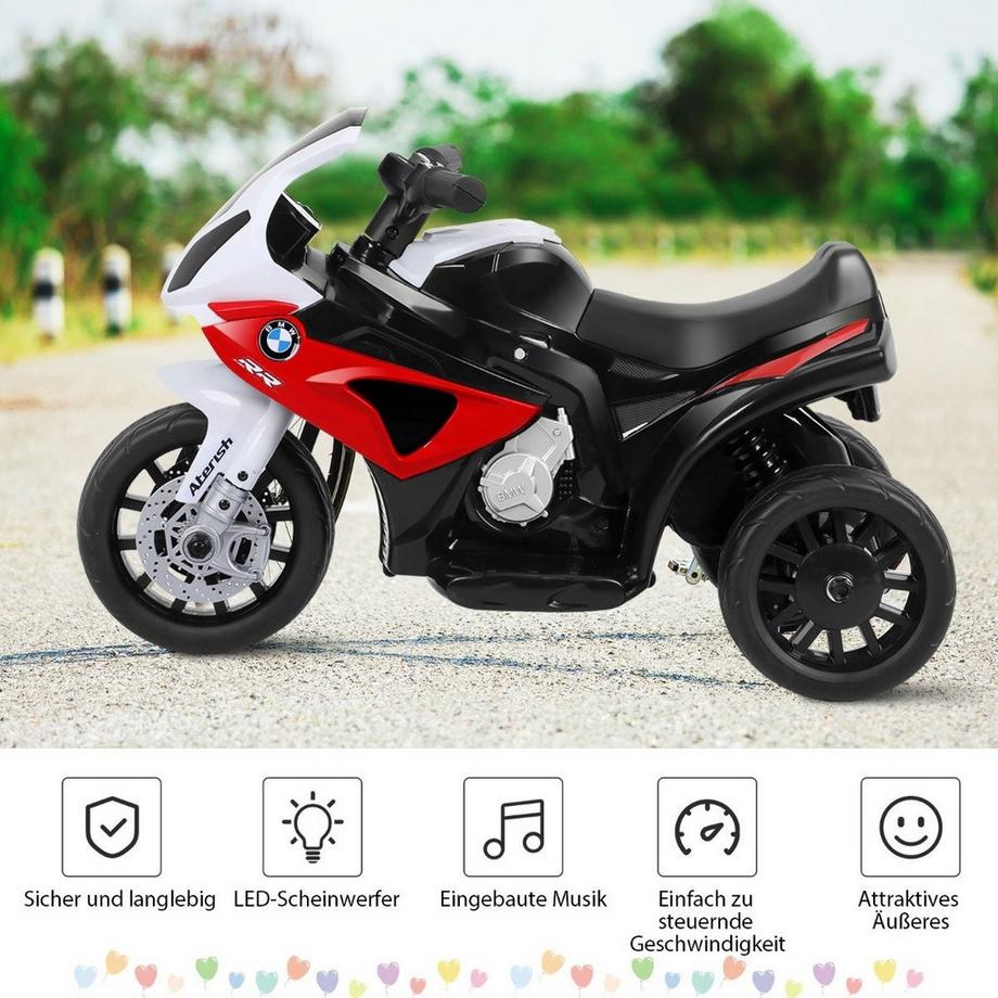 Northix  Kindermotorrad Motorrad mit Stützrädern 6 V Elektro Motorrad mit Musik 66 x 37 x 44,5 cm Rot 