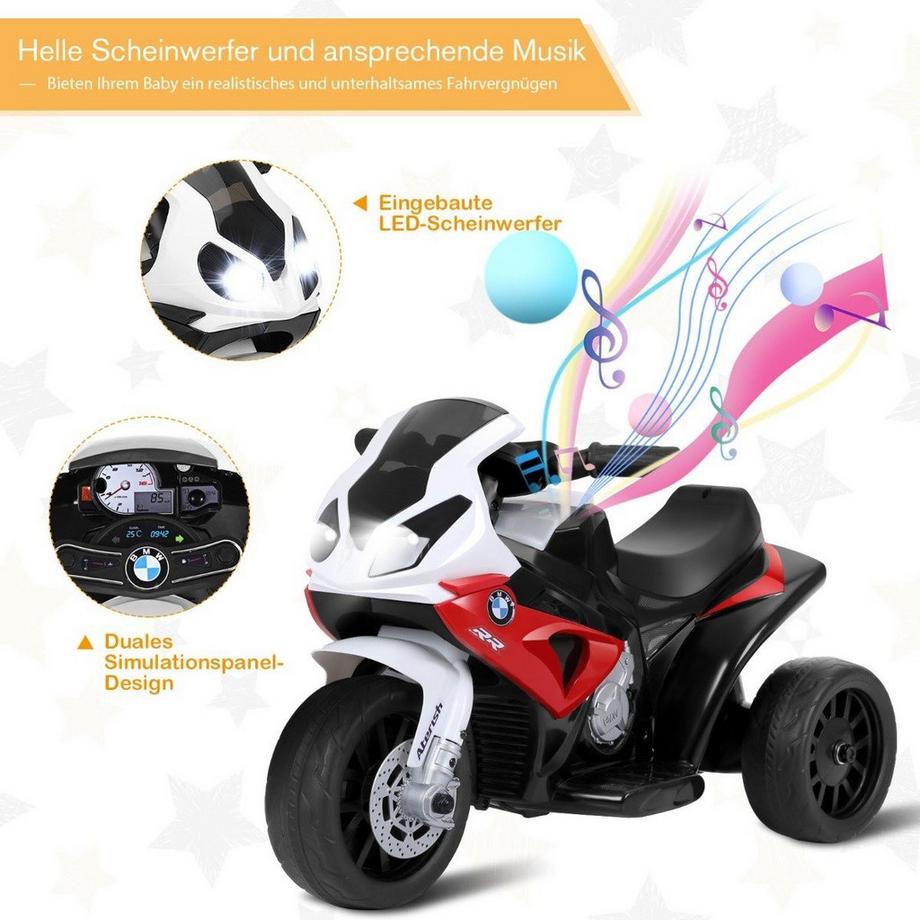 Northix  Kindermotorrad Motorrad mit Stützrädern 6 V Elektro Motorrad mit Musik 66 x 37 x 44,5 cm Rot 