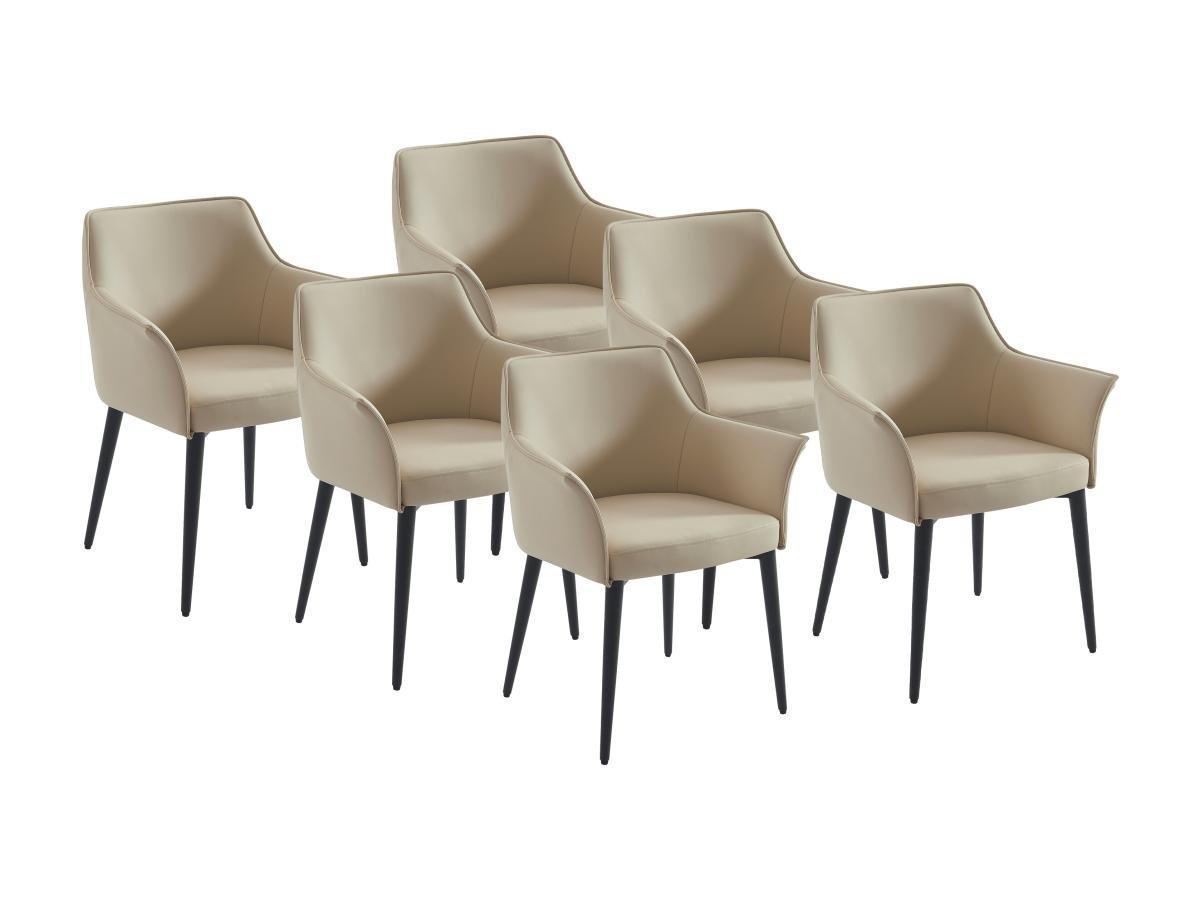 Vente-unique Lot de 6 chaises avec accoudoirs en simili et métal noir - Beige - MIALOV  