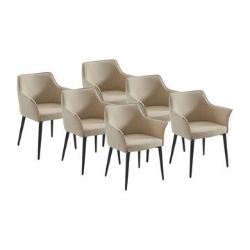 Lot de 6 chaises avec accoudoirs en simili et métal noir - Beige - MIALOV