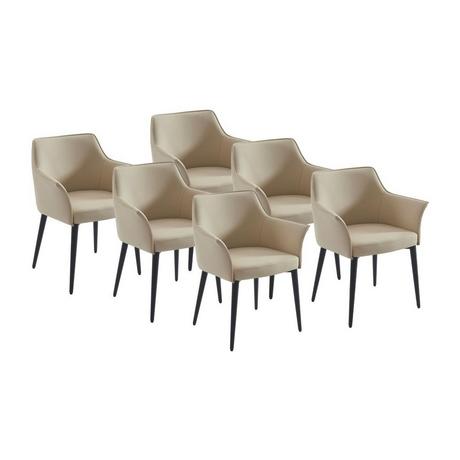 Vente-unique Lot de 6 chaises avec accoudoirs en simili et métal noir - Beige - MIALOV  