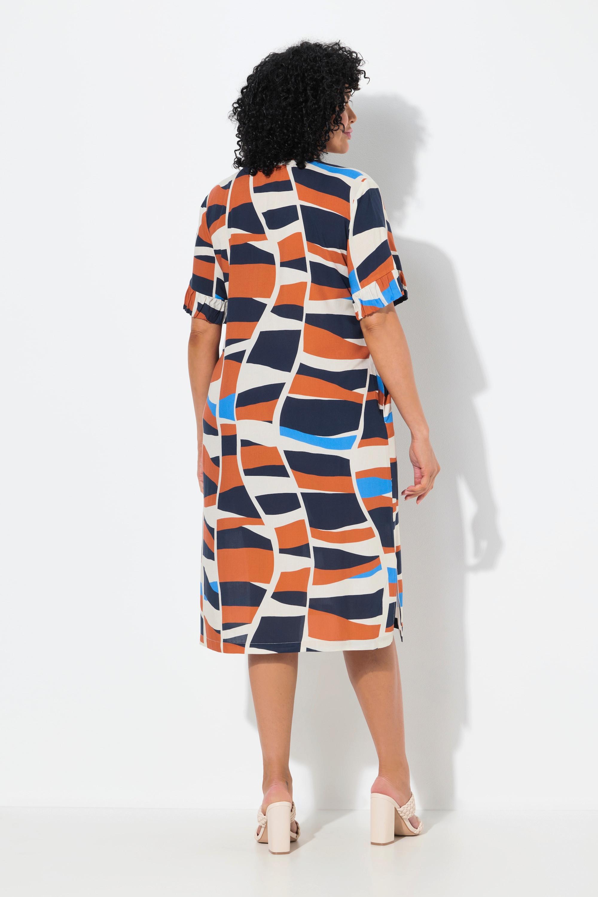 Ulla Popken Kleid Grafischer Druck V-Ausschnitt Halbarm  