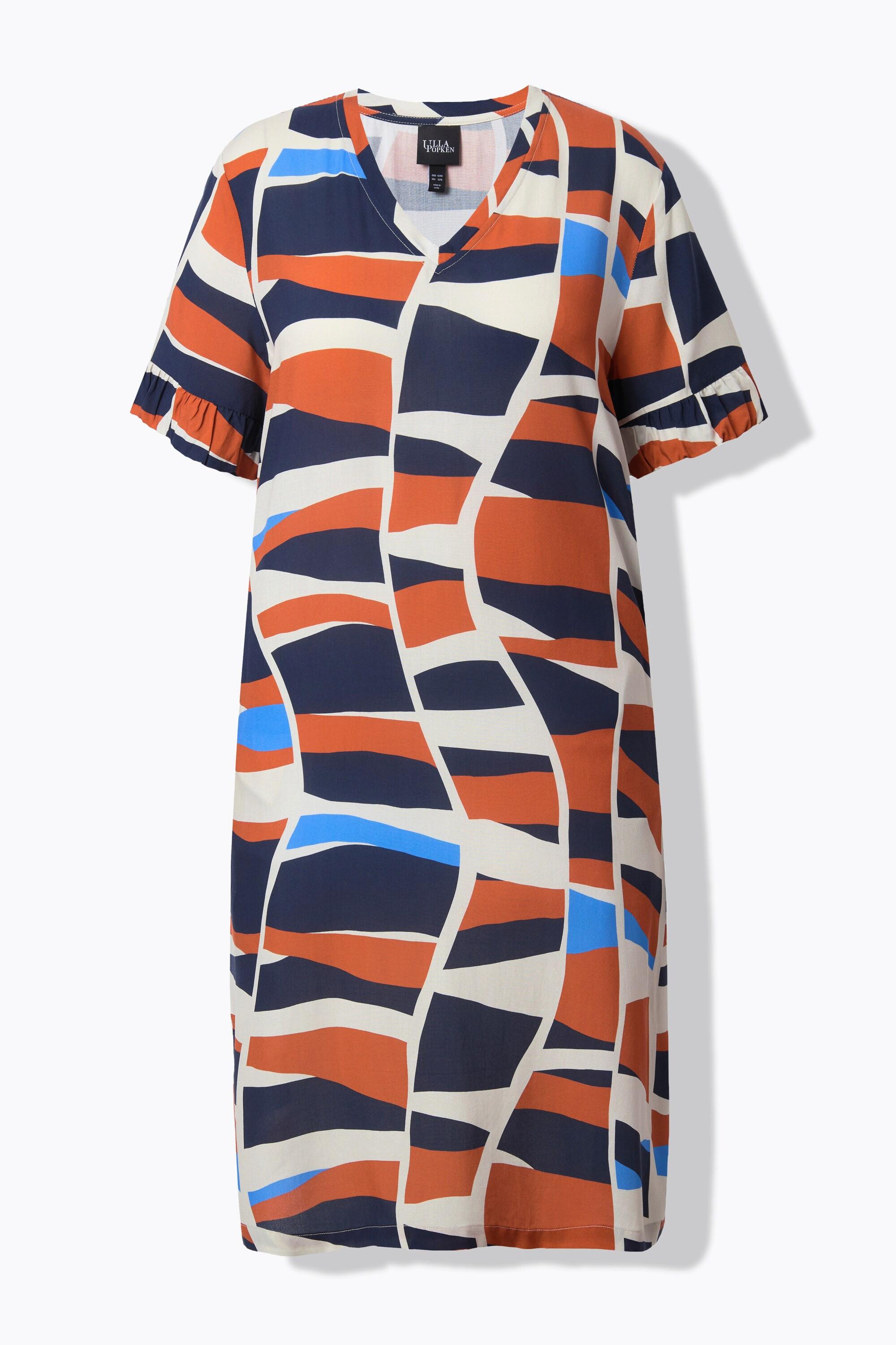 Ulla Popken Kleid Grafischer Druck V-Ausschnitt Halbarm  