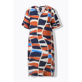 Ulla Popken Kleid Grafischer Druck V-Ausschnitt Halbarm  