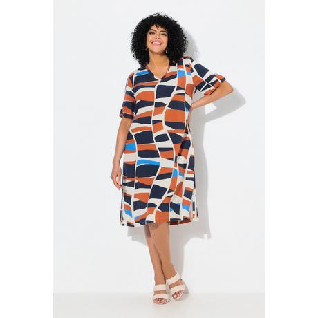 Ulla Popken Kleid Grafischer Druck V-Ausschnitt Halbarm  