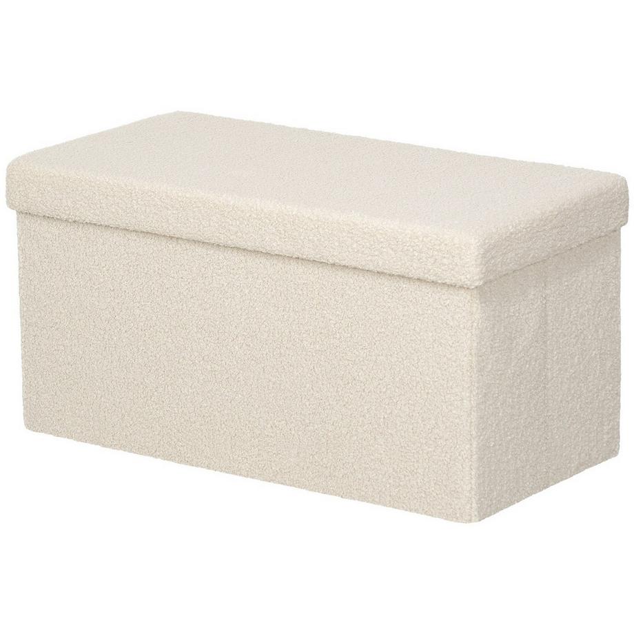 Northio Sitzbank mit Stauraum, faltbar Polsterbank, Bettbank mit Samtoptik, Sitztruhe für Flur Schlafzimmer Wohnzimmer, 76 x 38 x 38 cm Cremeweiß  